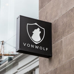 VonWolf-Hanging-Sign vonWolf.co - Logo - Brandmark - Vertical